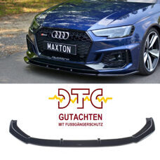 Frontspoiler V1 Maxton Schwarz Glanz Gutachten Fussgängerschutz Audi RS4 B9 Frontlippe